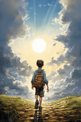 lordmunchkin Draw a hopeful illustration of a child returning 8fca84cb-491d-487e-a284-5d6d3f2e081f 3