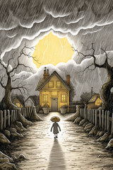 lordmunchkin Draw a hopeful illustration of a child returning 09cae0f6-74a0-461b-90c2-8c4c3500d23f 3